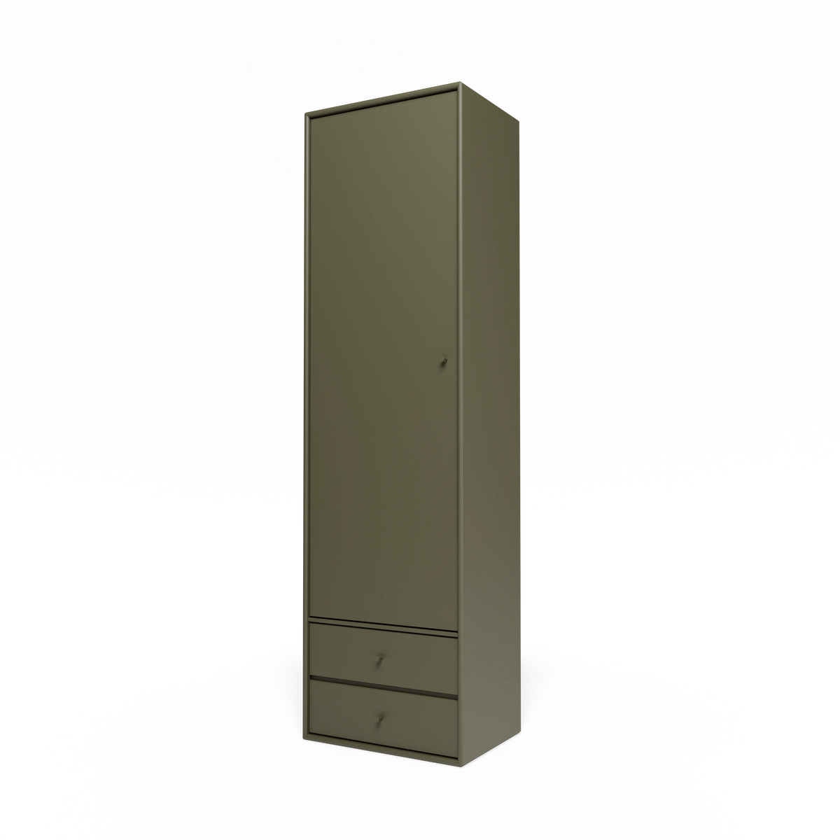 Armoire Attire I Montana, laque 139 Oregano, suspendu au rail mural, vue de trois quarts sur fond blanc
