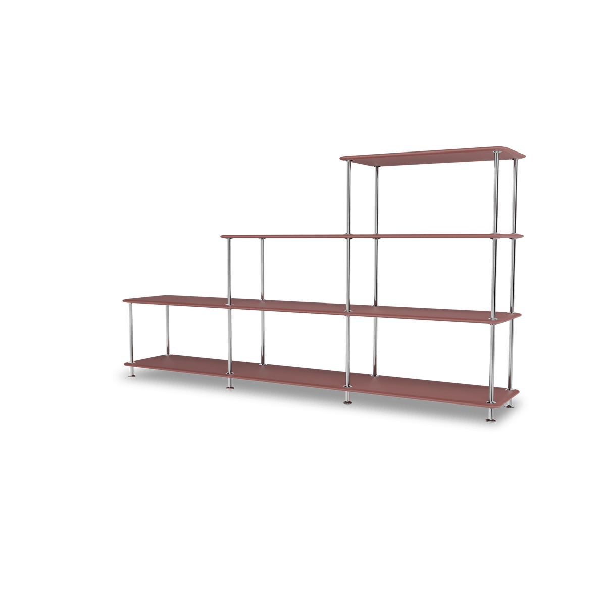 Etagère Free 321000 Montana, tablettes 231 Masala et structure 44C Chrome, vue de trois quarts sur fond blanc