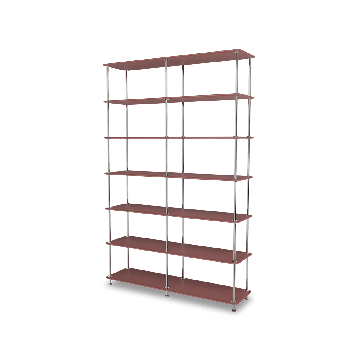 Etagère Free 660000 Montana, tablettes 231 Masala et structure 44C Chrome, vue de trois quarts sur fond blanc