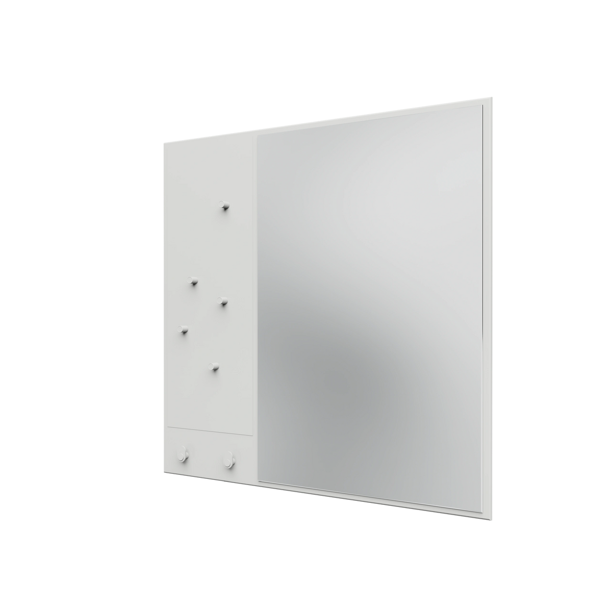 Miroir Memo Montana, laque 01 White, suspendu au rail mural, vue de trois quarts sur fond blanc
