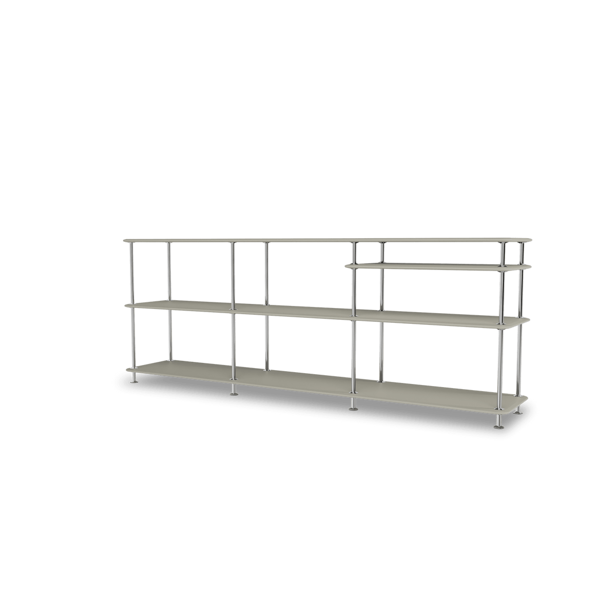 Etagère Free 222100 Montana, tablettes 225 Fennel et structure 44C Chrome, vue de trois quarts sur fond blanc