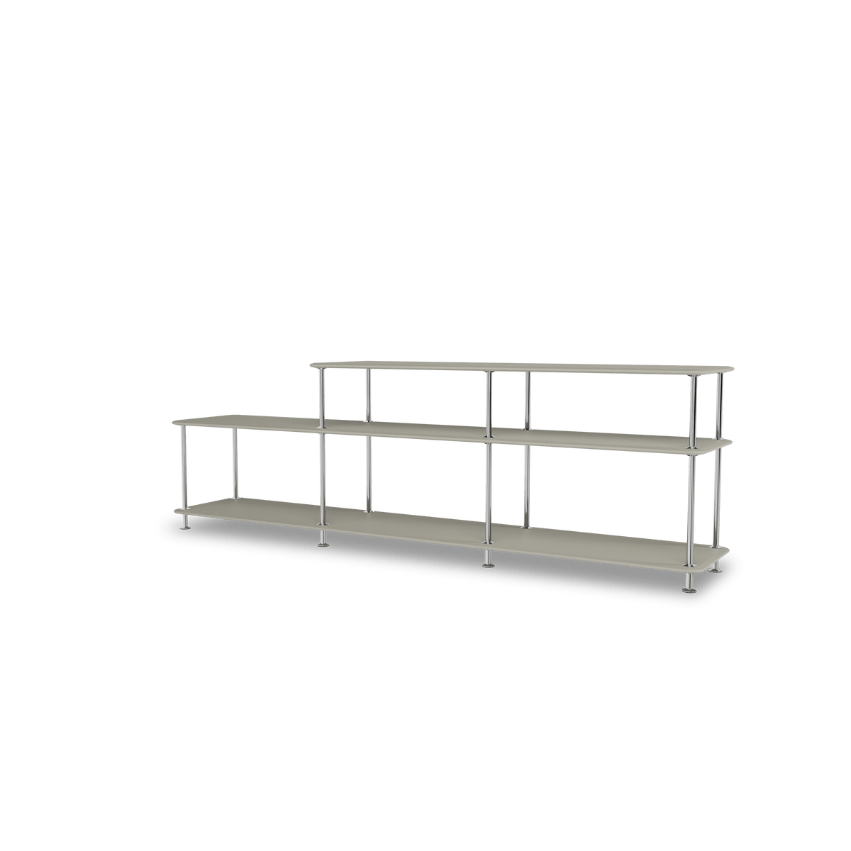 Etagère Free 111220 Montana, tablettes 225 Fennel et structure 44C Chrome, vue de trois quarts sur fond blanc