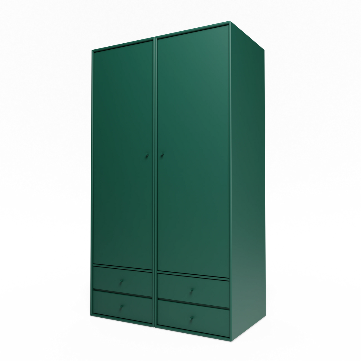 Armoire Attire IV Montana, laque 136 Pine, suspendu au rail mural, vue de trois quarts sur fond blanc