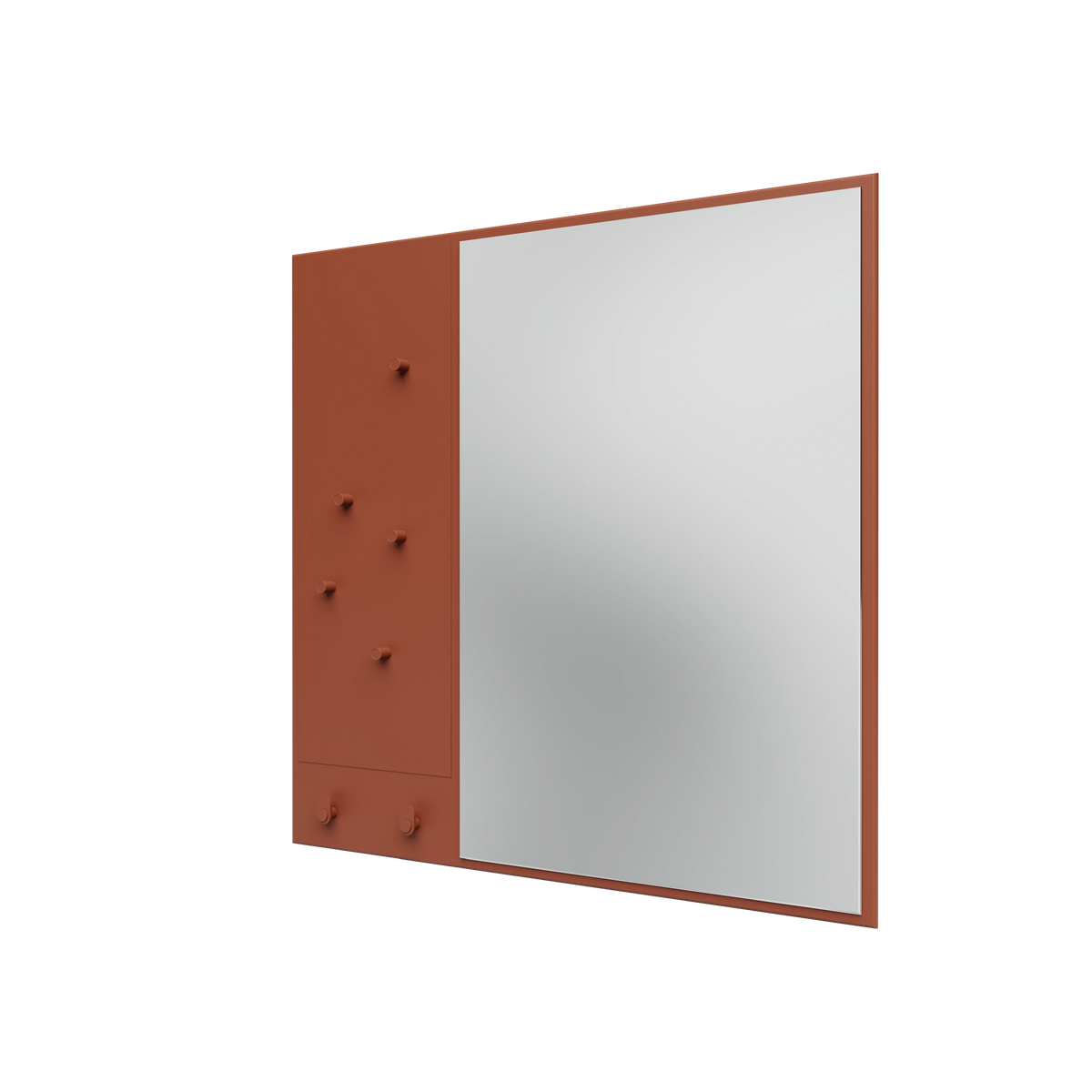 Miroir Memo Montana, laque 146 Hazelnut, suspendu au rail mural, vue de trois quarts sur fond blanc