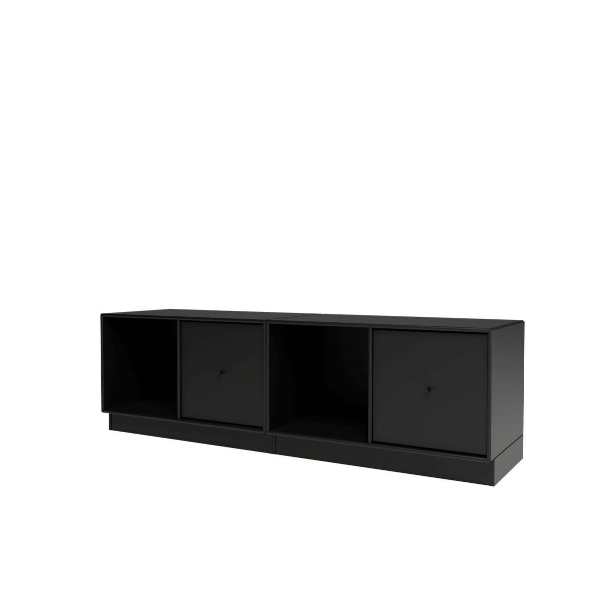 Banc Rest II Montana, laque 05 Black, sur socle de 7 cm, vue de trois quarts sur fond blanc