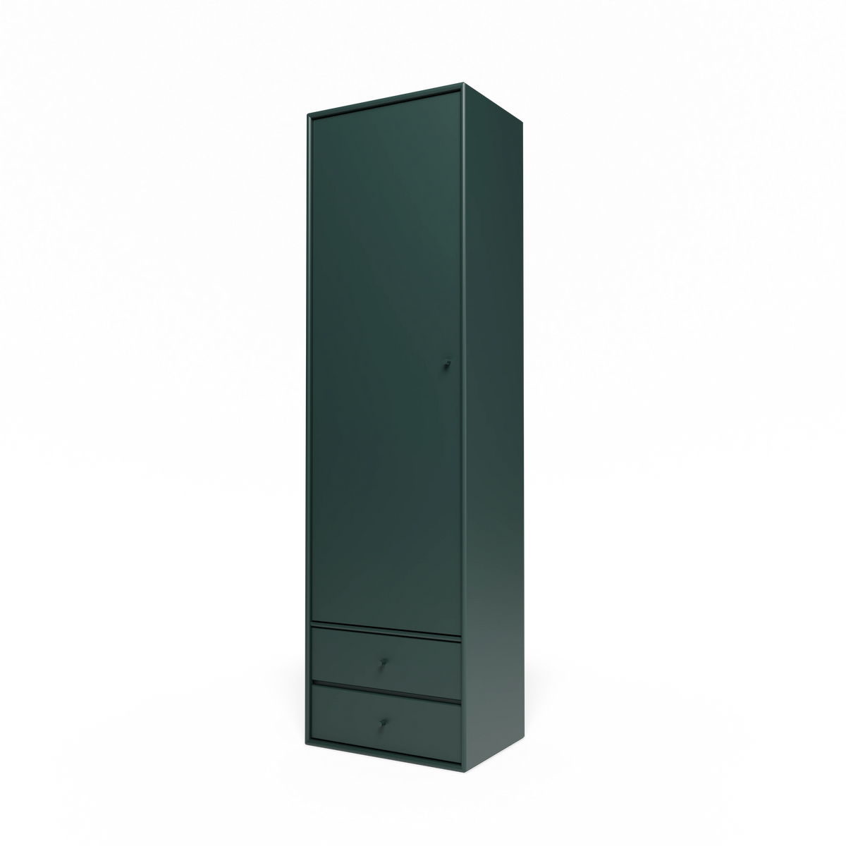 Armoire Attire I Montana, laque 163 Black Jade, suspendu au rail mural, vue de trois quarts sur fond blanc