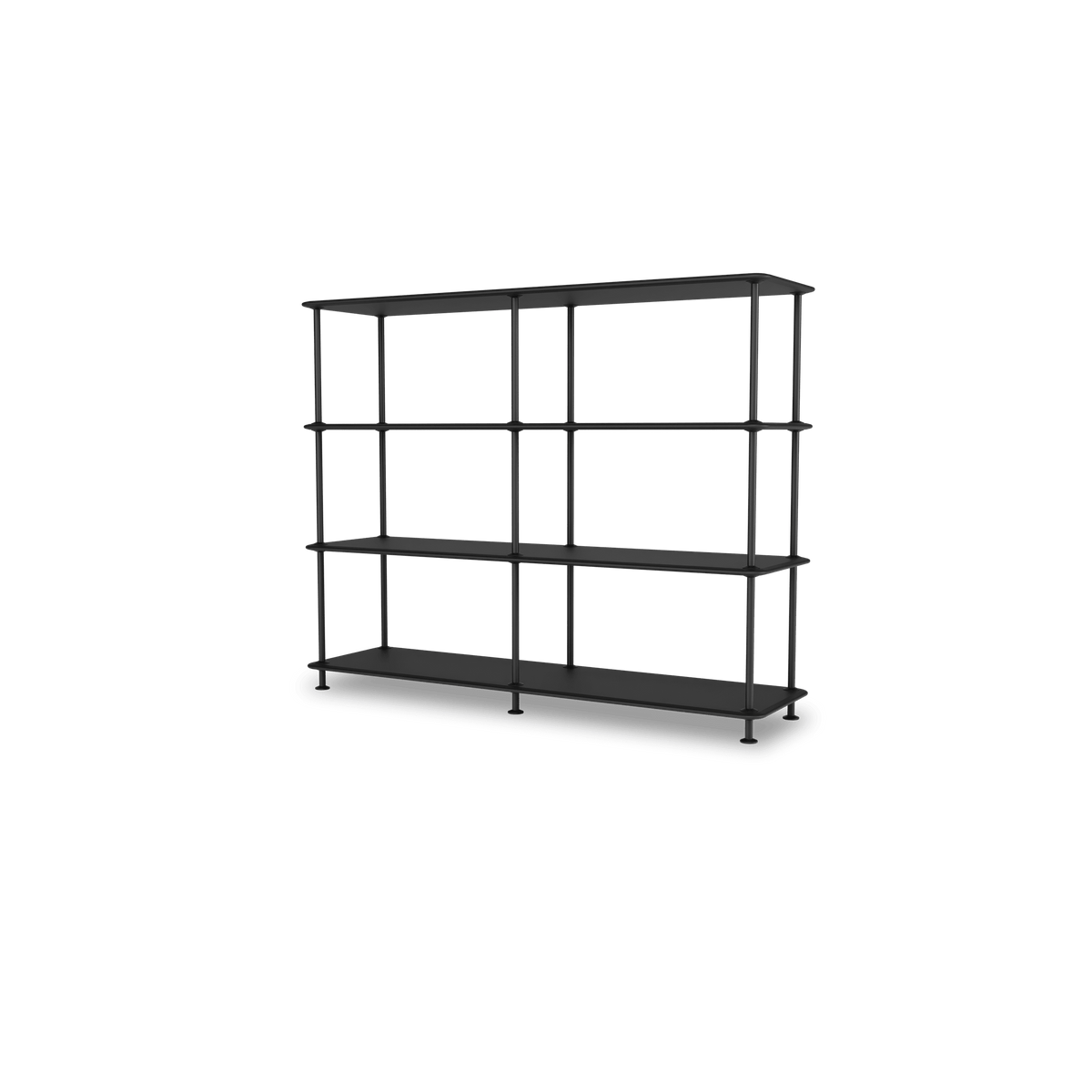Etagère Free 330000 Montana, tablettes 207 Black et structure 05 Black, vue de trois quarts sur fond blanc