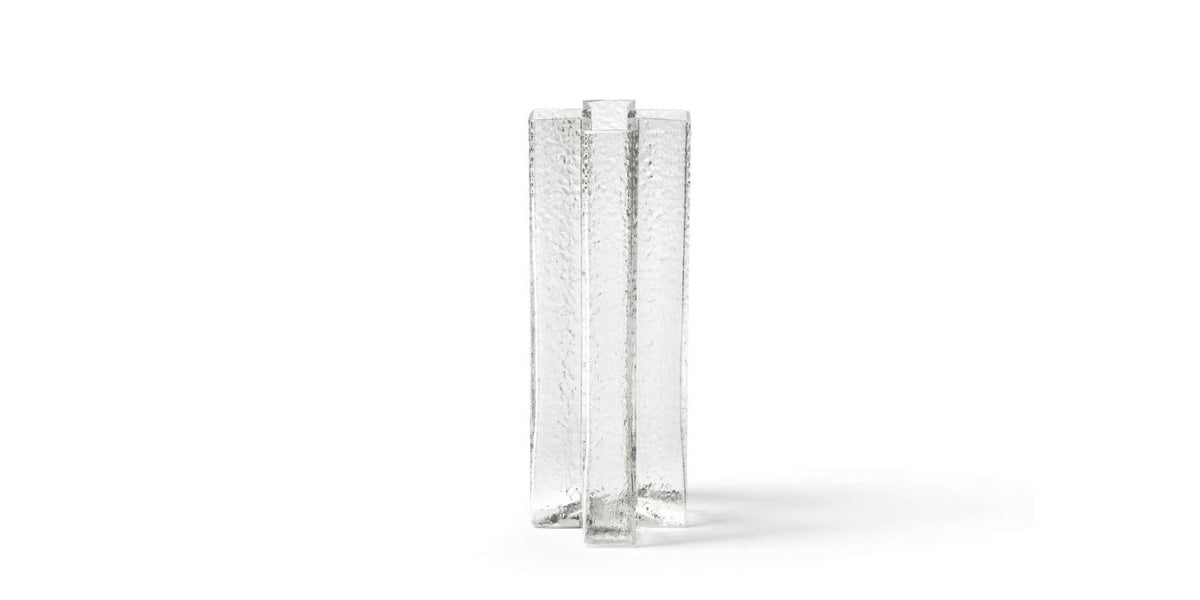Vase Cross de Bodil Kjær - Cassina-vue de face, verre transparent texturé en croix-Cassina