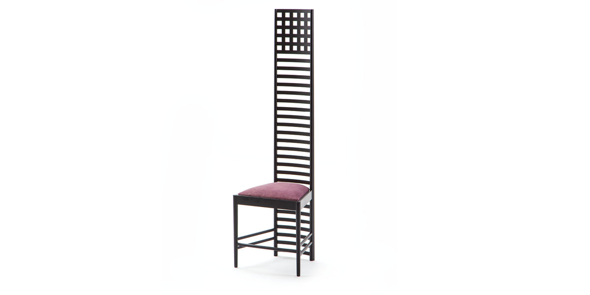 Chaise 292 Hill House 1 de Charles Rennie Mackintosh - Cassina-vue de trois quarts, dossier très haut, assise rose-Cassina