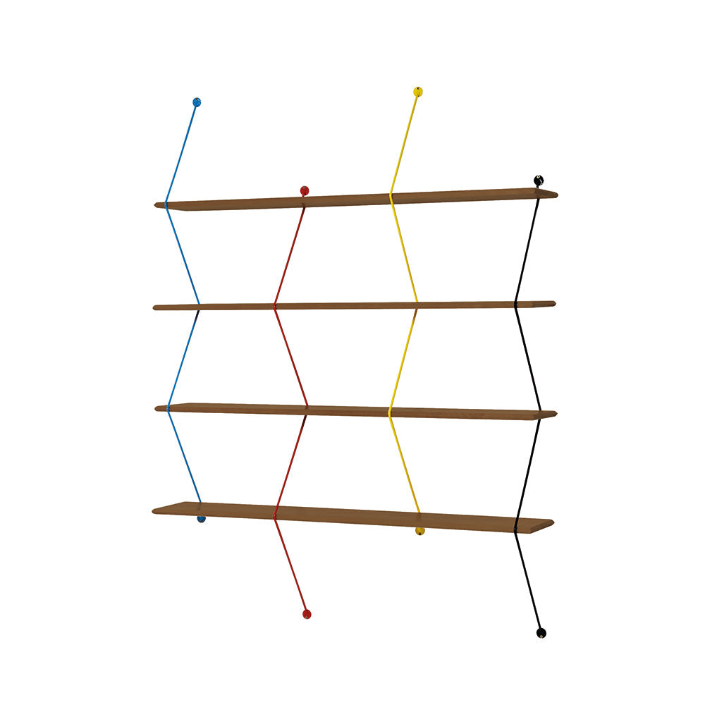 Etagère "Climb" de Bashko Trybek - La Chance-Climb Classic-Noyer Naturel-Fils Couleurs (Rouge-Bleu-Jaune-Noir)-The Woods Gallery