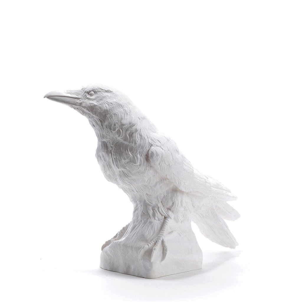 Sculpture Raven Head Up de Ottmar Hörl - Corbeau tête en haut-Blanc-Unsigned-The Woods Gallery