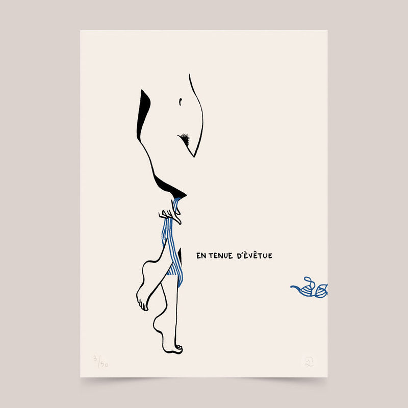 Sérigraphie "en tenue d’évêtue" bleu - Petites luxures-The Woods Gallery