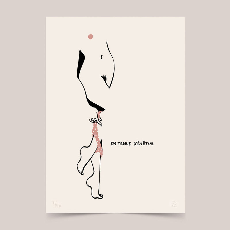Sérigraphie "en tenue d’évêtue" rose - Petites luxures-The Woods Gallery