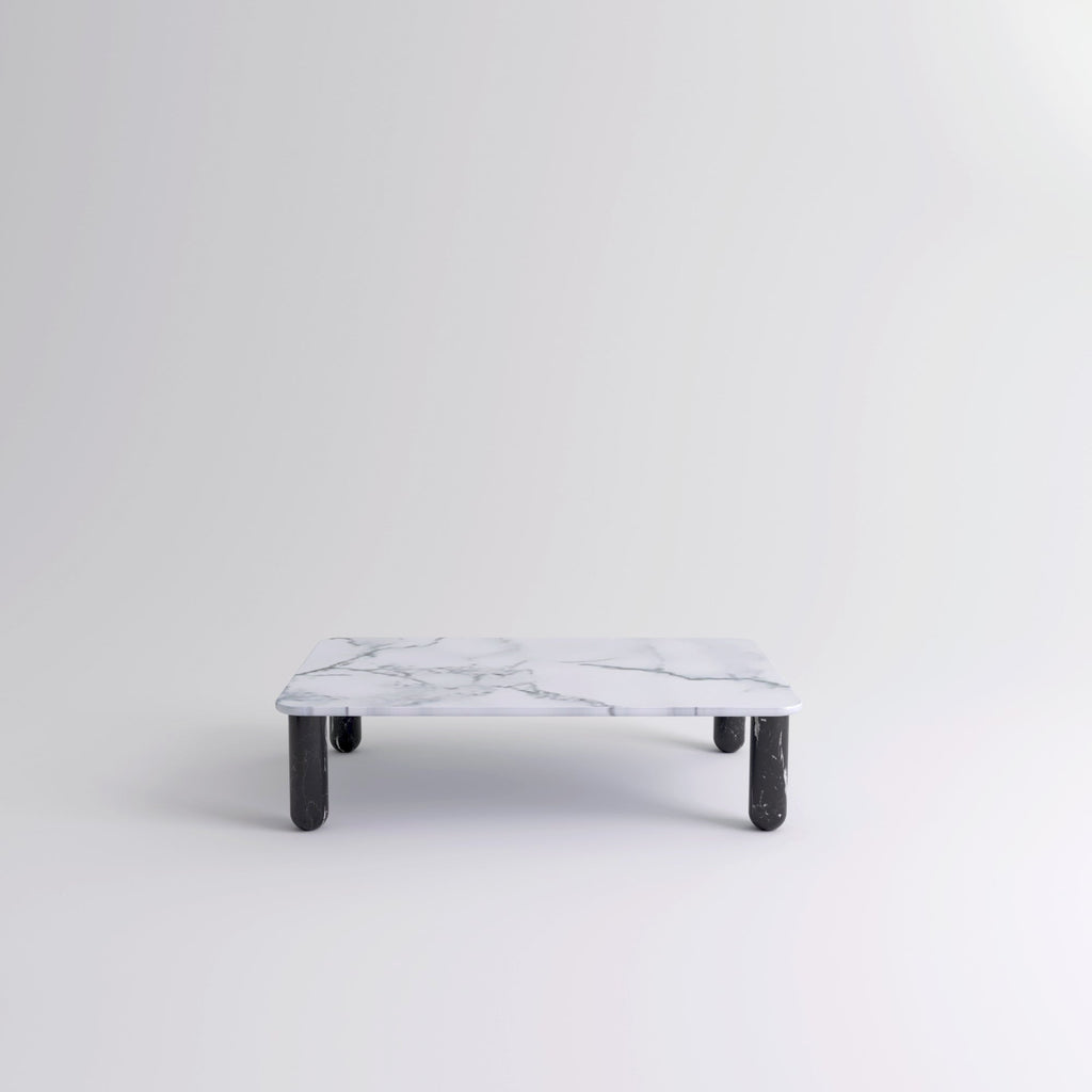 Table "Sunday" de Jean-Baptiste Souletie - La Chance-L 150 x l 100 cm-Marbre Pele de Tigre mat-Marbre Marquina noir brillant-The Woods Gallery