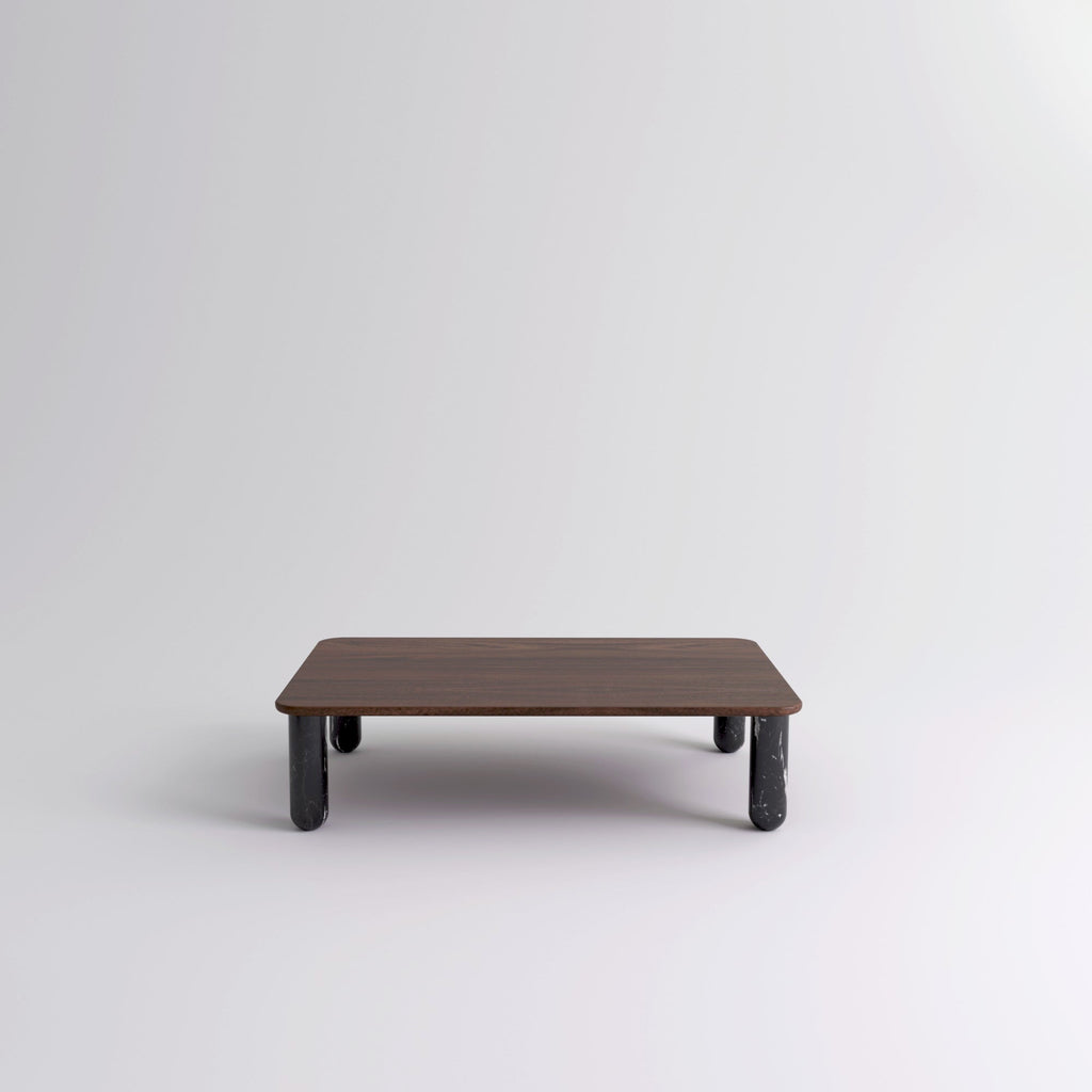 Table "Sunday" de Jean-Baptiste Souletie - La Chance-L 150 x l 100 cm-Noyer-Marbre Marquina noir brillant-The Woods Gallery