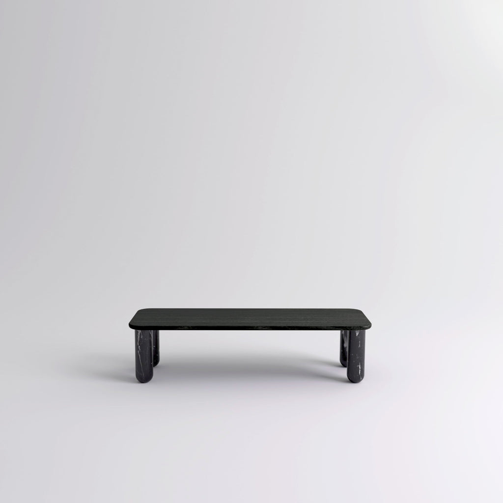 Table "Sunday" de Jean-Baptiste Souletie - La Chance-L 150 x l 50 cm-Bois laqué noir-Marbre Marquina noir brillant-The Woods Gallery