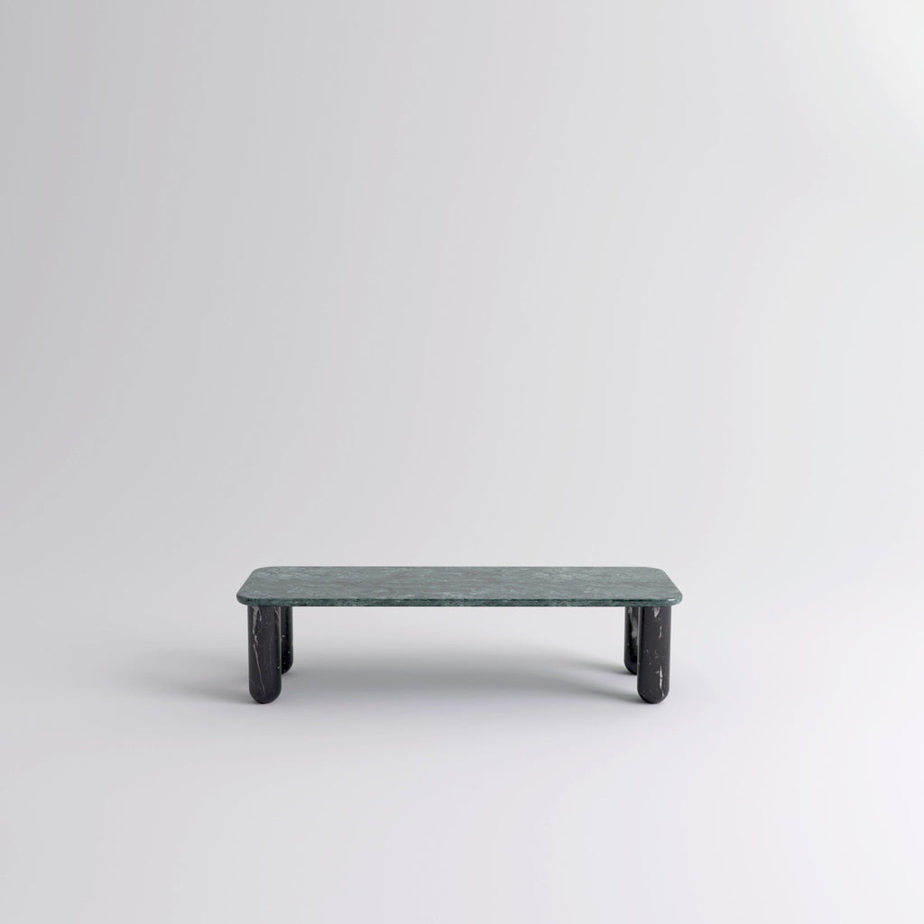 Table "Sunday" de Jean-Baptiste Souletie - La Chance-L 150 x l 50 cm-Marbre Indian Green brillant-Marbre Marquina noir brillant-The Woods Gallery