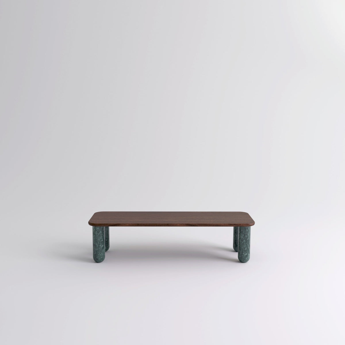 Table "Sunday" de Jean-Baptiste Souletie - La Chance-L 150 x l 50 cm-Noyer-Marbre Indian Green brillant-The Woods Gallery