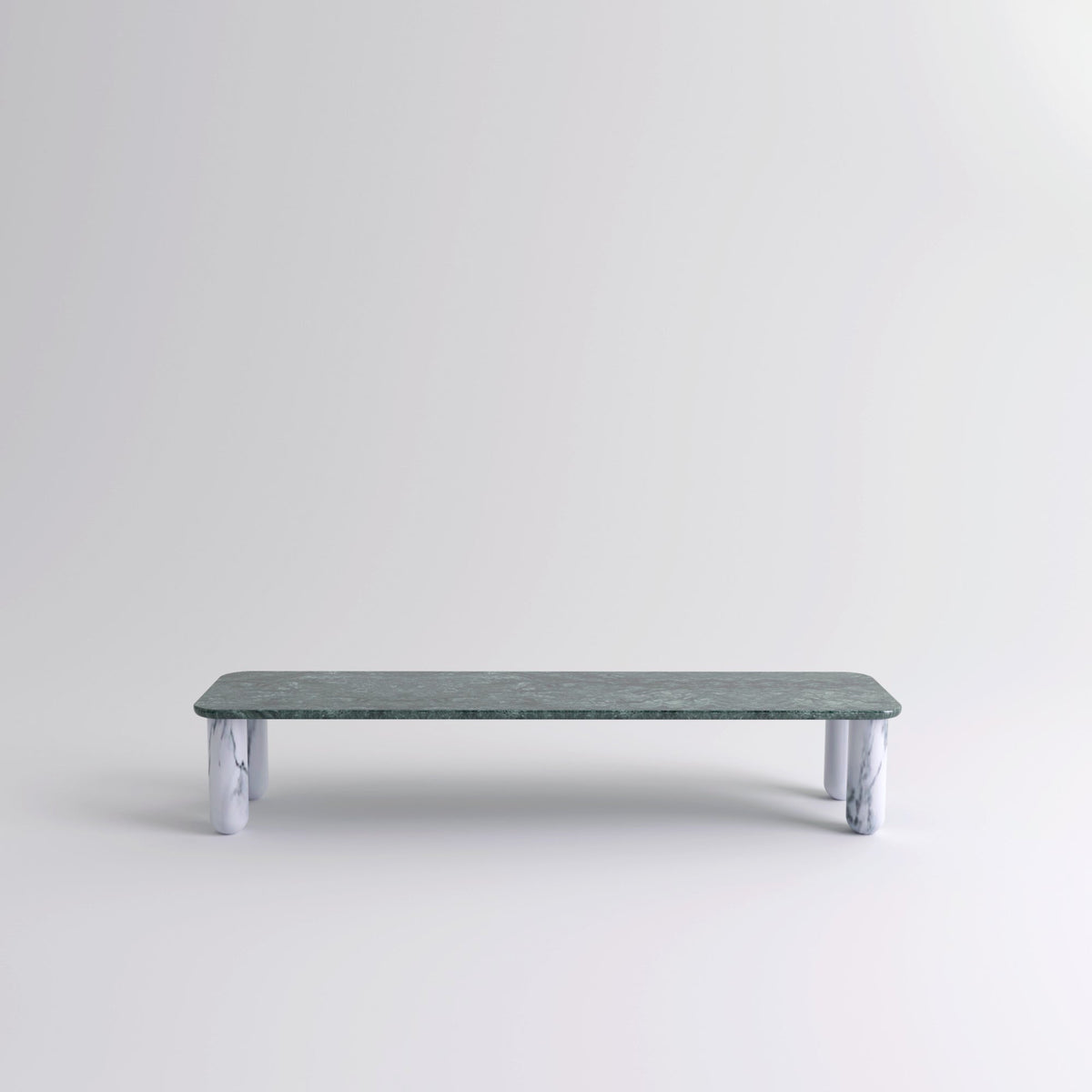 Table "Sunday" de Jean-Baptiste Souletie - La Chance-L 200 x l 50 cm-Marbre Indian Green brillant-Marbre Pele de Tigre mat-The Woods Gallery