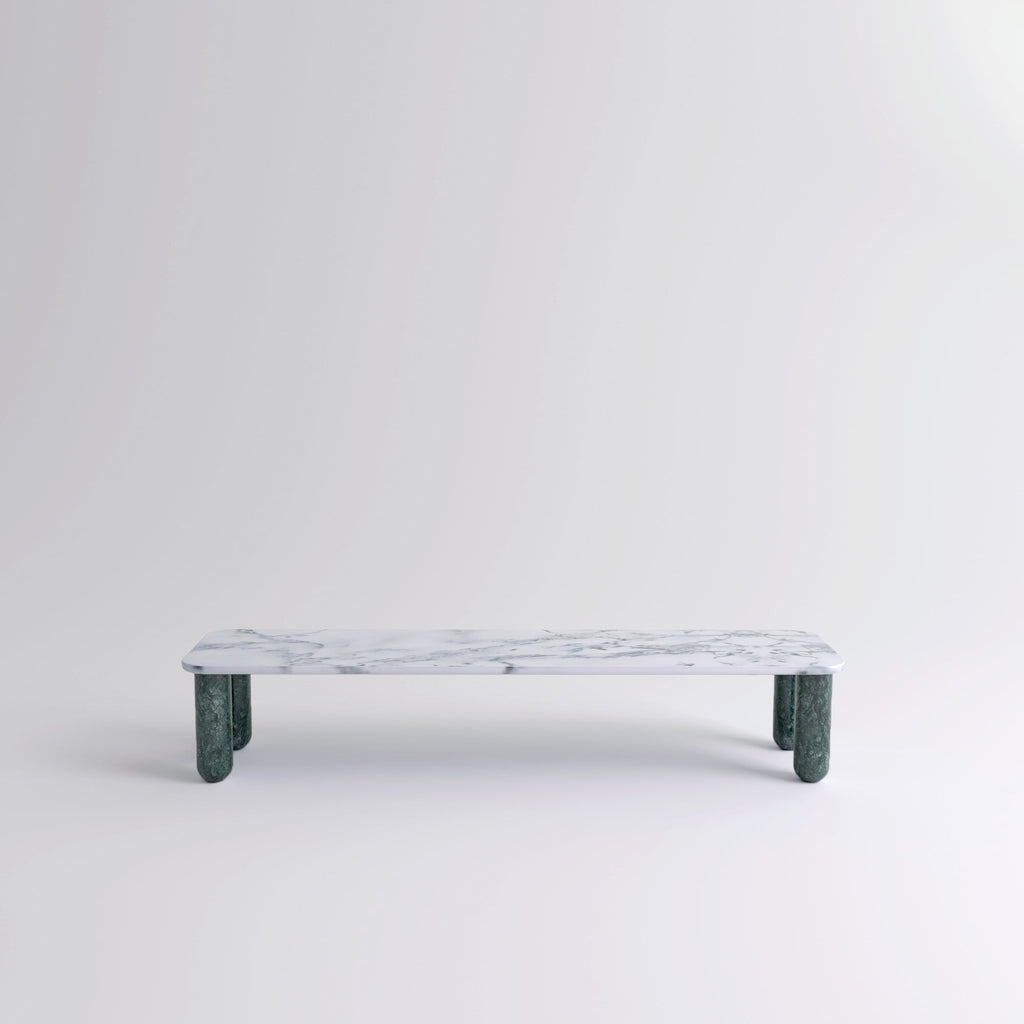 Table "Sunday" de Jean-Baptiste Souletie - La Chance-L 200 x l 50 cm-Marbre Pele de Tigre mat-Marbre Indian Green brillant-The Woods Gallery