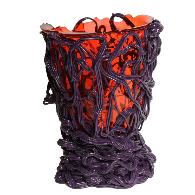 Vase en résine Spaghetti Clear Red & Matt Purple M de Gaetano Pesce - Fish Design-The Woods Gallery