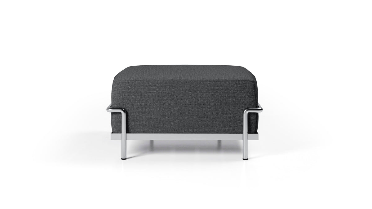 Pouf 2 Ottomane Grand Confort (LC2) - Cassina-packshot en cuir noir, structure chromée-The Woods Gallery