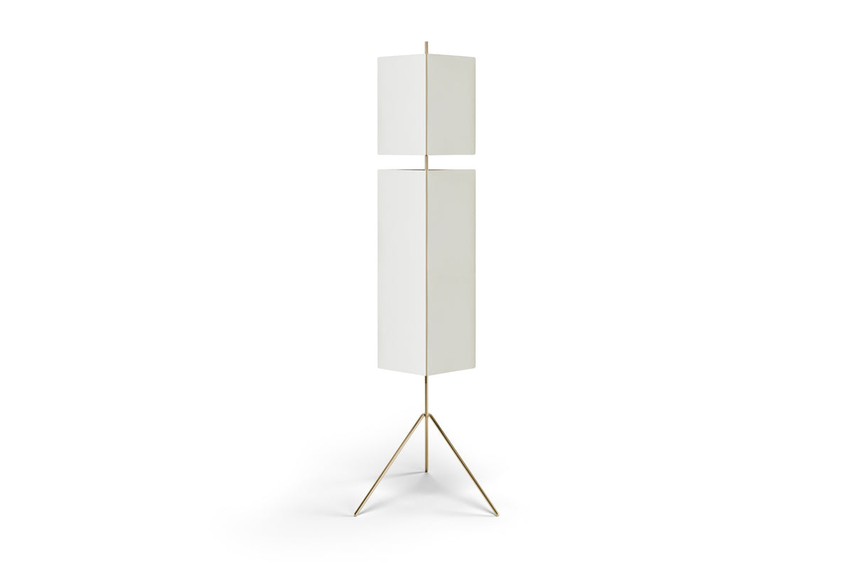 Lampadaire 3to9 de Neri&amp;Hu - Cassina-vue de face, panneaux blancs sur trépied laiton-Cassina