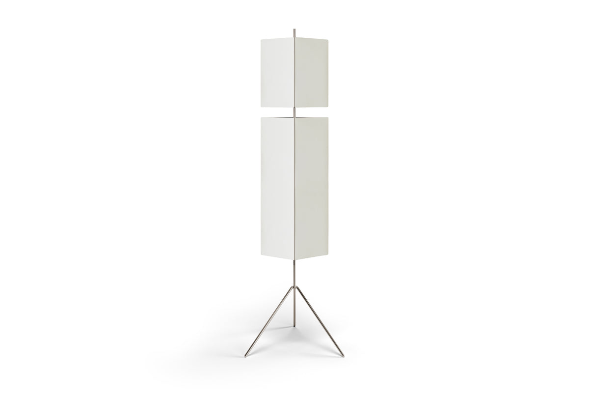 Lampadaire 3to9 de Neri&amp;Hu - Cassina-vue de face, abat-jour blanc sur trépied-Cassina