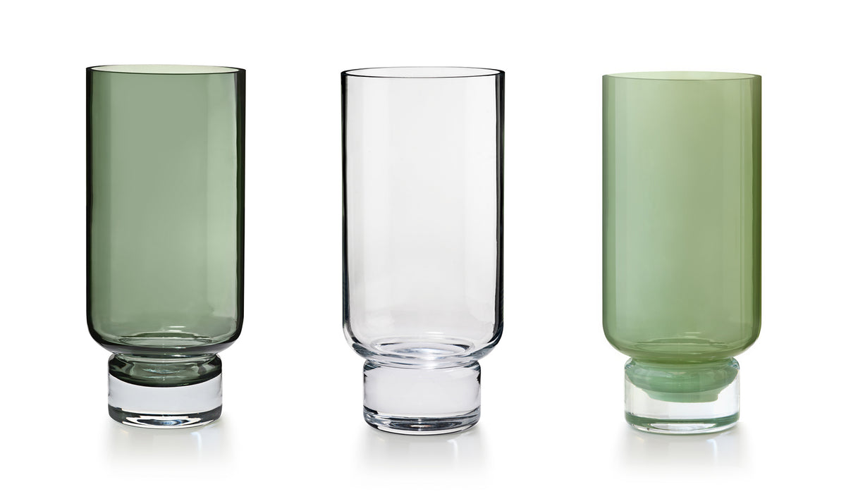 Vases Clessidra de Joe Colombo (lot de 2) - Cassina-trois vases en verre vert et transparent-Cassina