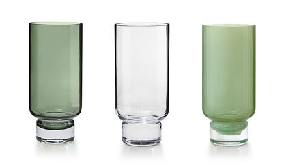 Vases Clessidra de Joe Colombo (lot de 2) - Cassina-trois vases en verre vert et transparent-Cassina