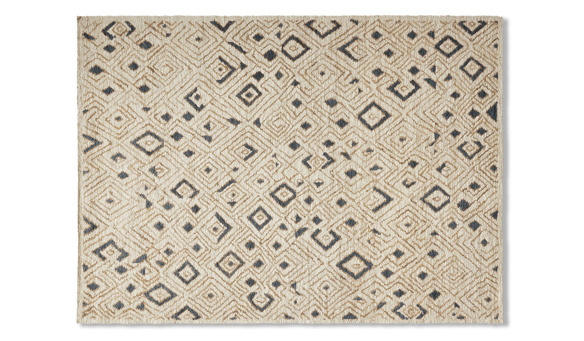 Tapis Ténéré en jute - Cassina-vue de dessus, motifs losanges gris sur fond beige-Cassina