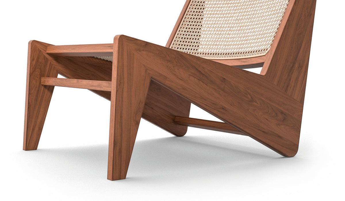 Fauteuil 058 Kangaroo, hommage à Pierre Jeanneret - Cassina-détail de la structure en noyer et de la canne-The Woods Gallery