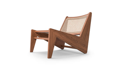 Fauteuil 058 Kangaroo, hommage à Pierre Jeanneret - Cassina-vue de trois quarts, noyer et canne-The Woods Gallery