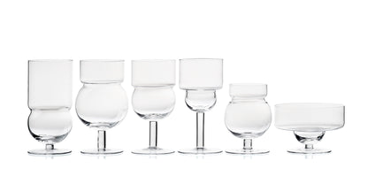 Verres Sferico de Joe Colombo - Cassina-six verres transparents de formes différentes alignés-Cassina