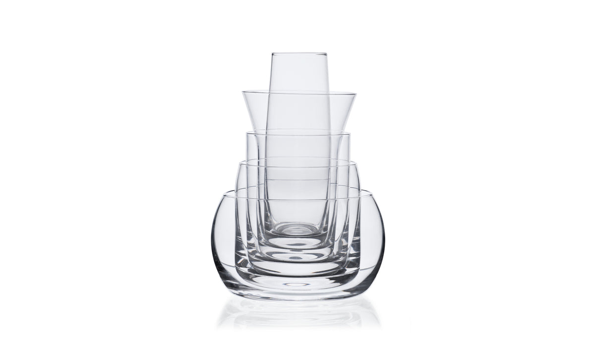 Verres 5-in-1 de Joe Colombo - Cassina-verres transparents empilés de tailles différentes-Cassina