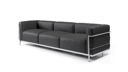 Canapé 3 Grand Confort (LC3) grand modèle, trois places - Cassina-vue de trois quarts, canapé en cuir noir-Cassina