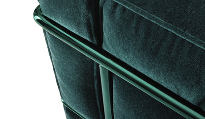 Fauteuil 2 Grand Confort (LC2) petit modèle, édition 60 ans - Cassina-détail du velours vert et du tube-Cassina