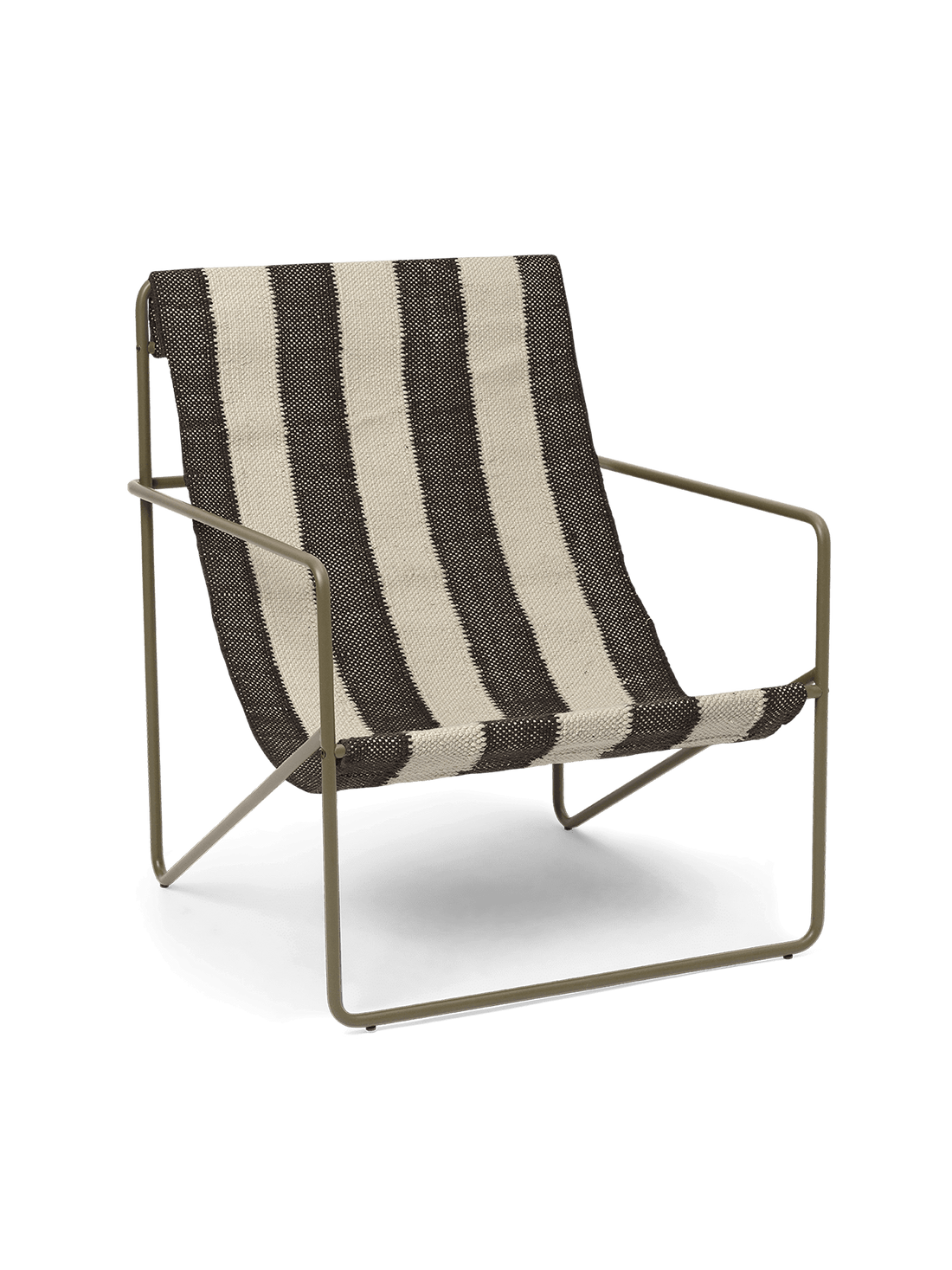 Fauteuil Desert - Ferm Living-Olive - Rayures Chocolat, vue de face-The Woods Gallery