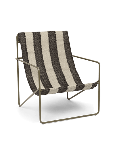 Fauteuil Desert - Ferm Living-Olive - Rayures Chocolat, vue de face-The Woods Gallery