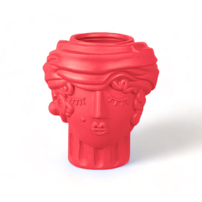 Vase Testa di Moro Women Magna Graecia rose de Antonio Aricò - Seletti-vase tête féminine en terre cuite rose, vue de face-Seletti