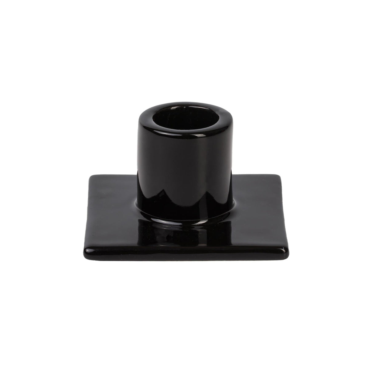 Bougeoir à pied pour bougie bâton noir de Seletti-bougeoir noir à socle carré, vu de face-Seletti