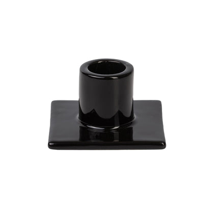 Bougeoir à pied pour bougie bâton noir de Seletti-bougeoir noir à socle carré, vu de face-Seletti