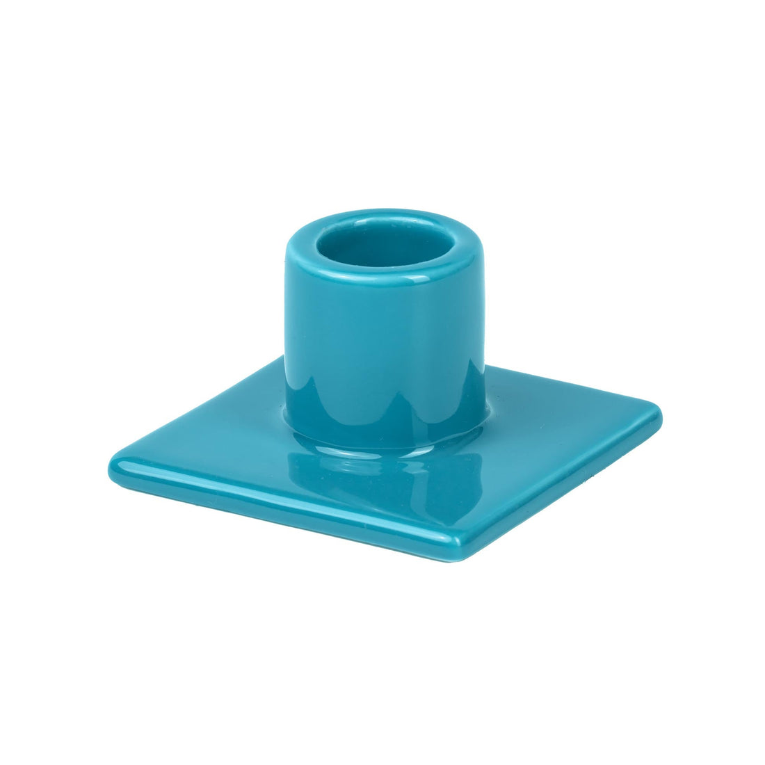 Bougeoir à pied pour bougie bâton bleu de Seletti-bougeoir turquoise vu de trois quarts, douille cylindrique-Seletti