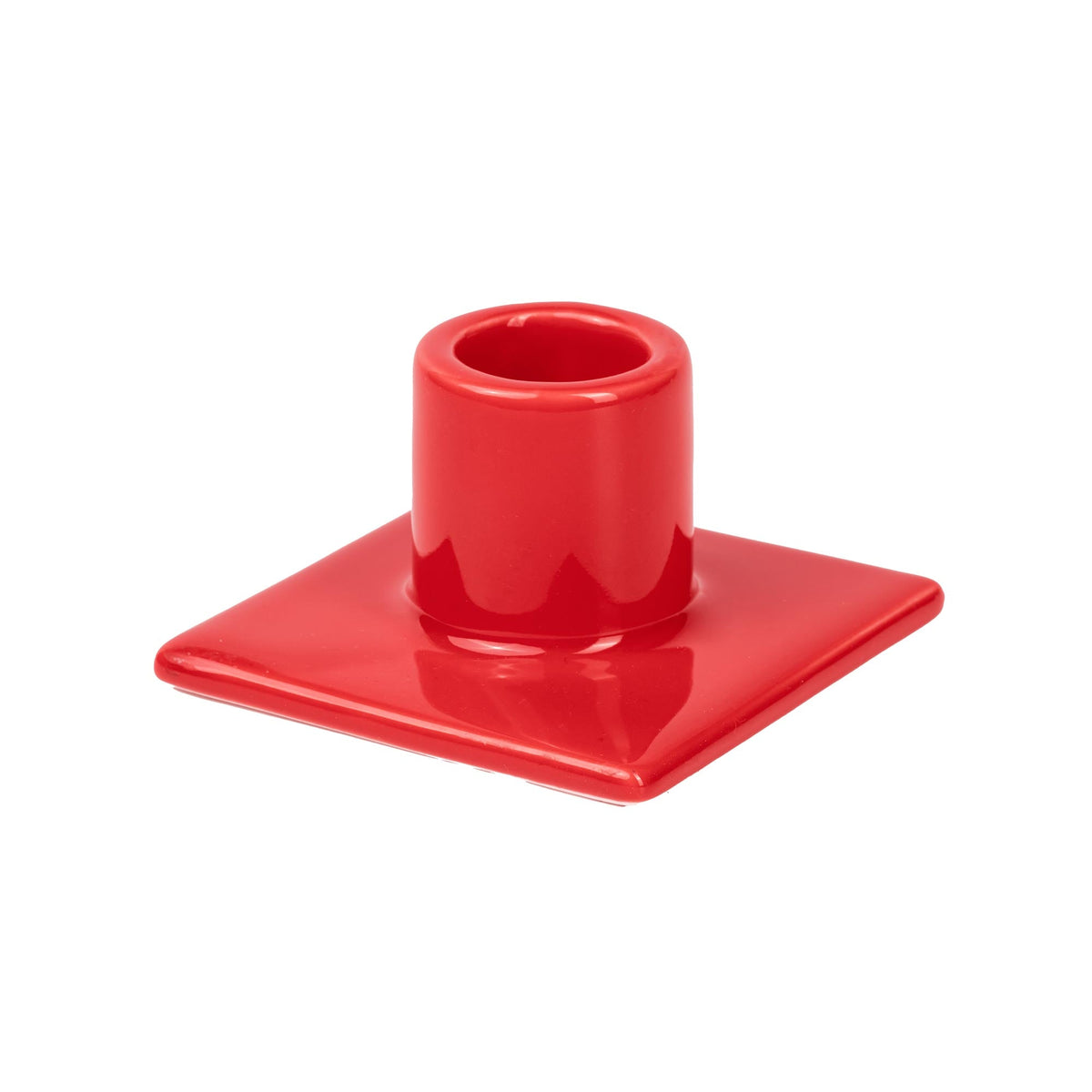 Bougeoir à pied pour bougie bâton rouge de Seletti-bougeoir rouge vu de trois quarts, douille cylindrique-Seletti