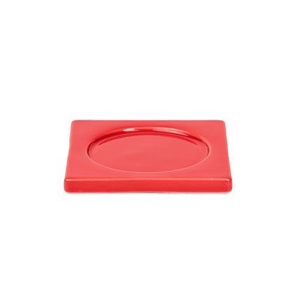 Bougeoir plat pour bougie chauffe-plat rouge de Seletti-bougeoir plat rouge vu de trois quarts-Seletti