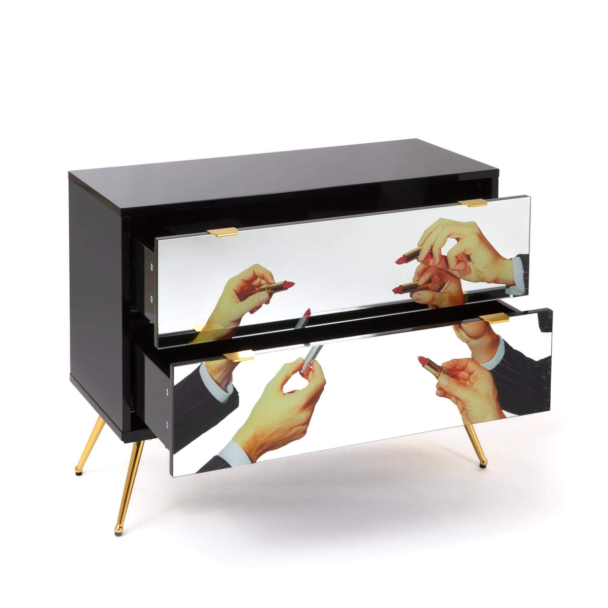 Commode 2 tiroirs Lipsticks Black de ToiletPaper - Seletti-vue 3-The Woods Gallery