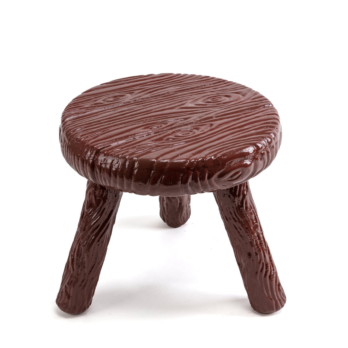 Tabouret Milk Blow brun de Studio Job - Seletti-assise vue de dessus, veines du bois moulées-Seletti