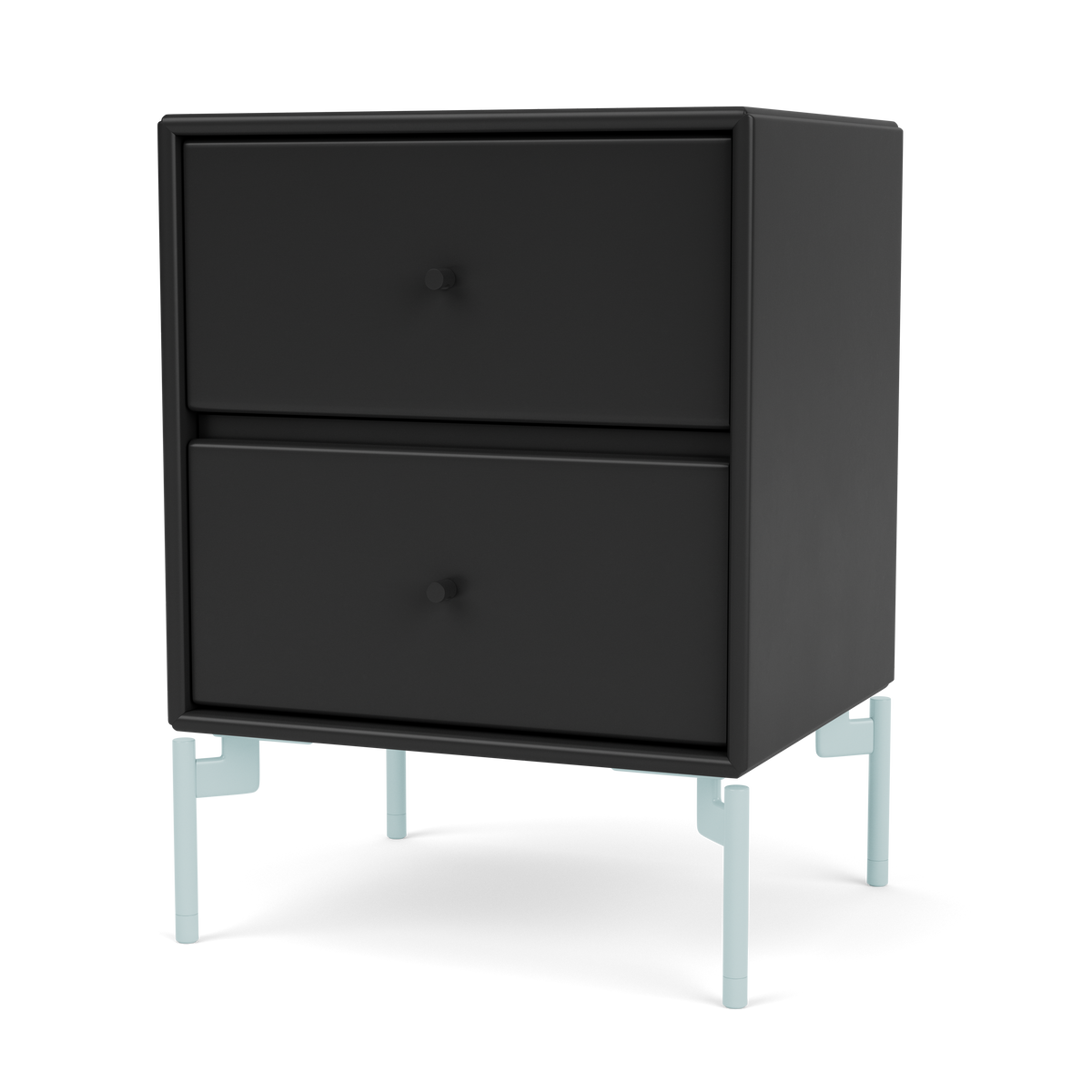 Table de chevet Drift par Peter J. Lassen, laque 05 Black, sur pieds 148 Flint, packshot Montana