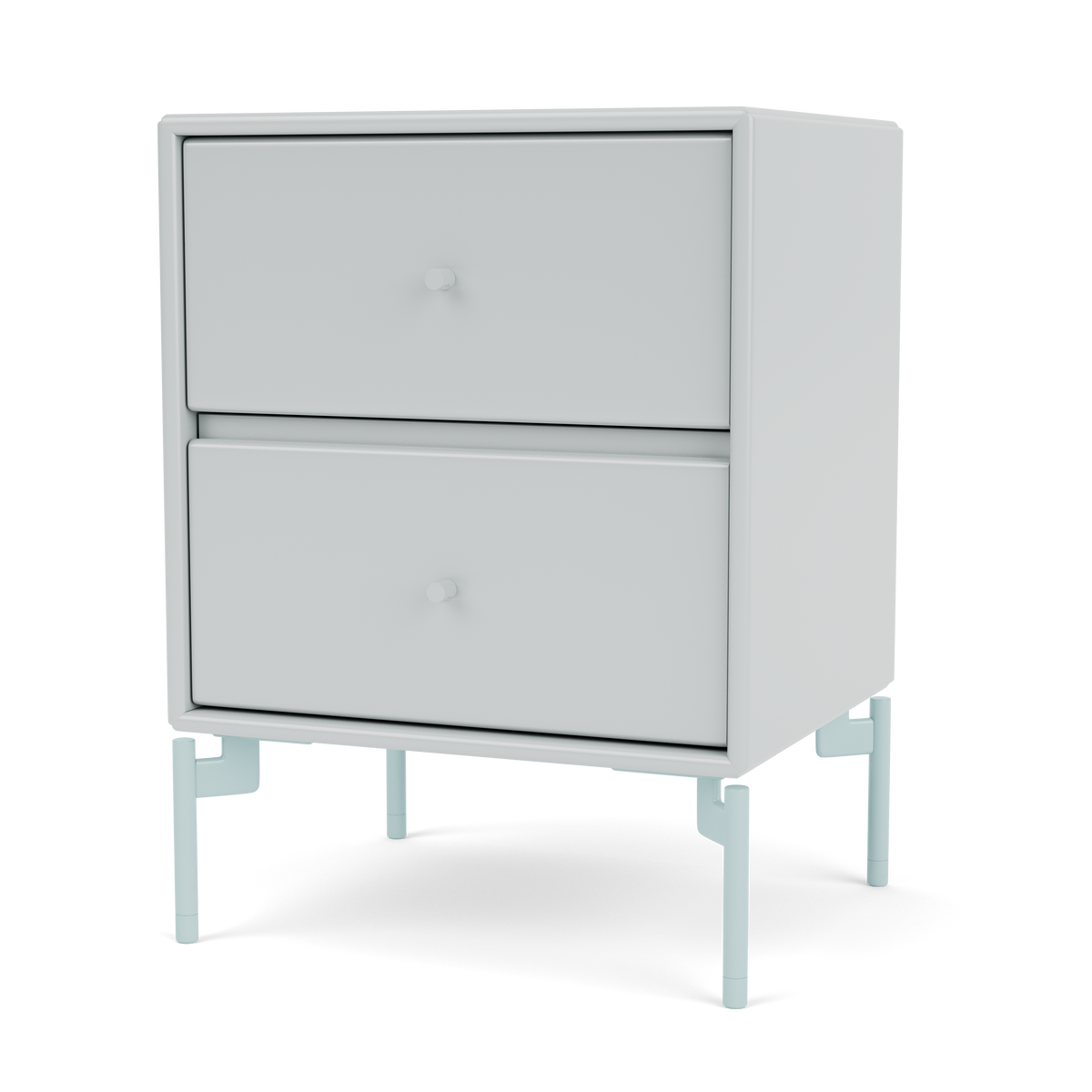 Table de chevet Drift par Peter J. Lassen, laque 156 Oyster, sur pieds 148 Flint, packshot Montana