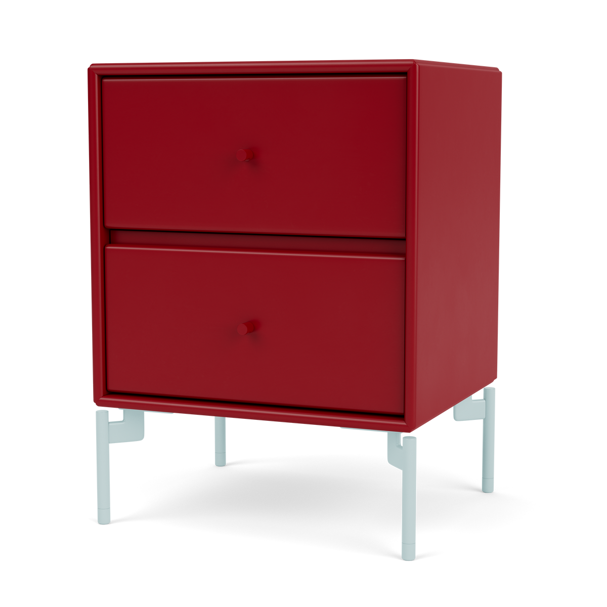 Table de chevet Drift par Peter J. Lassen, laque 165 Beetroot, sur pieds 148 Flint, packshot Montana